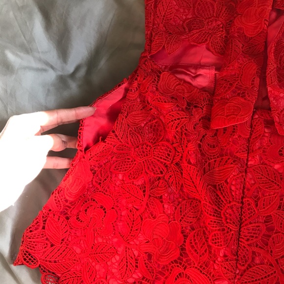 Red Lace Lovers & Friends romper with pockets - Picture 3 of 5